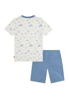 Toddler Boys Allover Printed Badges T-Shirt and Shorts Set