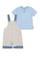 Toddler Boys Gingham Printed Shortall and Graphic T-Shirt Set