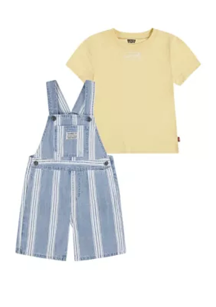 Toddler Boys Striped Indigo Shortall and T-Shirt Set