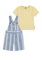 Toddler Boys Striped Indigo Shortall and T-Shirt Set