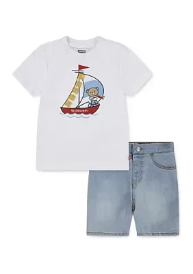 Toddler Boys Graphic T-Shirt and Denim Shorts Set