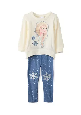 Toddler Girls Frozen Elsa Graphic Sweater and Printed Leggings Set