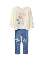 Toddler Girls Frozen Elsa Graphic Sweater and Printed Leggings Set