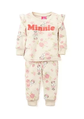 Baby Girls Minnie Mouse Graphic Sweatshirt and Printed Sweatpants Set