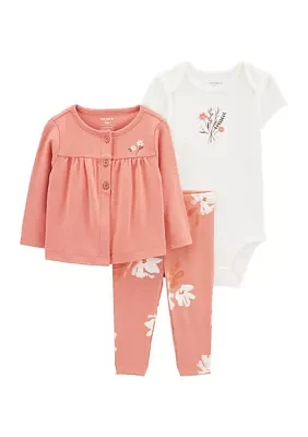 Baby Girls 3 Piece Floral Cardigan Set