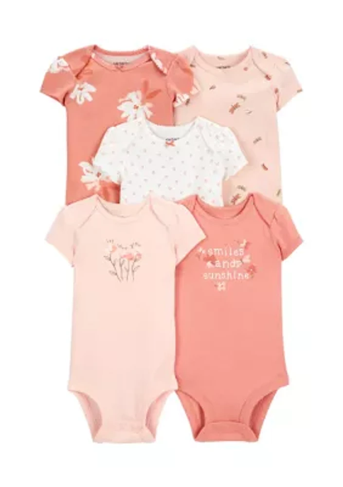 Baby Girls Floral Bodysuits - 5 Pack