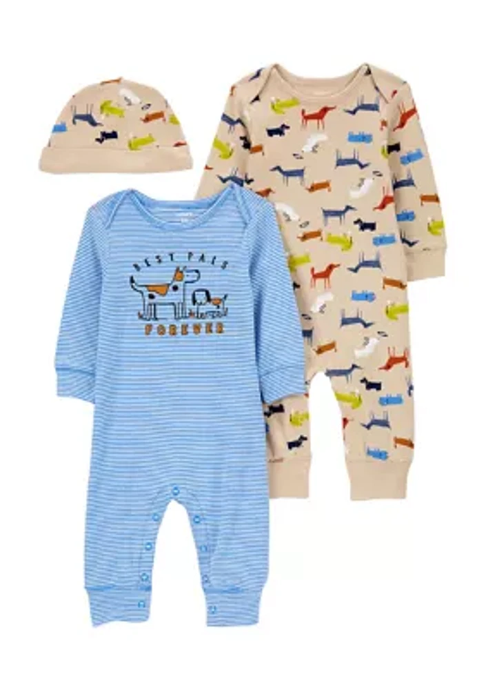 Baby Boys Dog Printed Sleep One Piece - Multipack