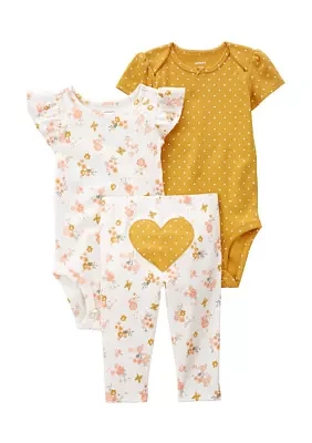 Baby Girls 3 Piece Heart Bodysuit and Pants Seet