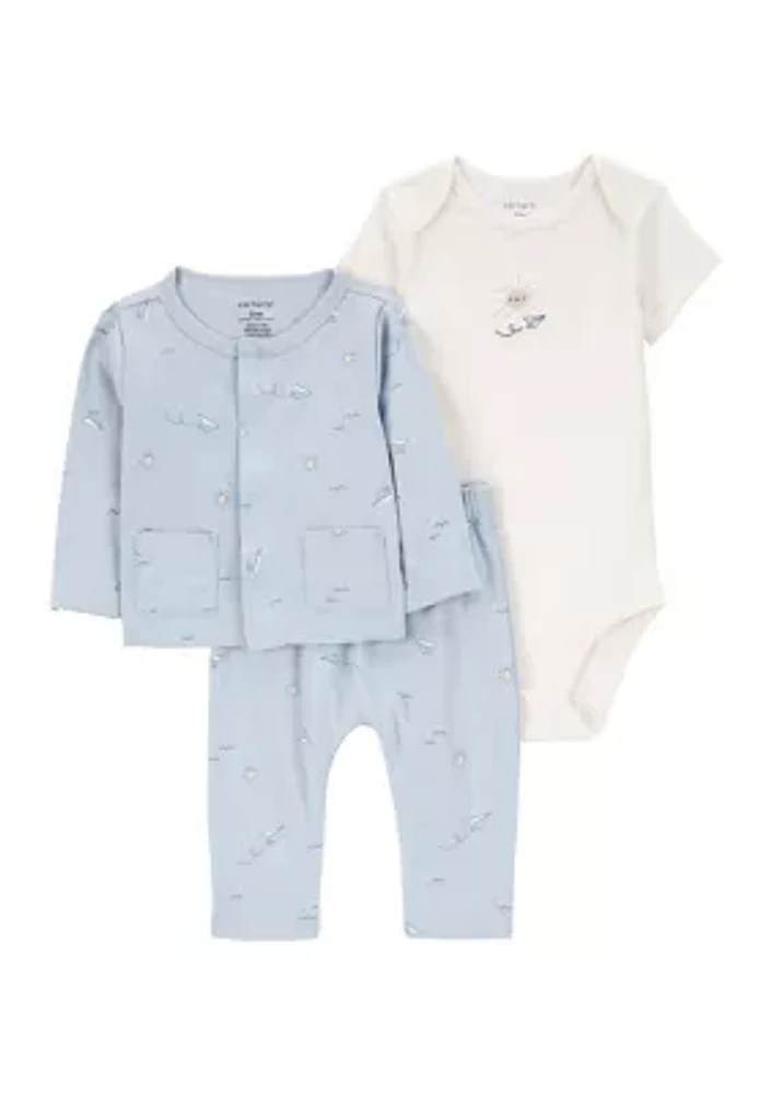 Baby Boys 3 Piece Airplane Cardigan Set