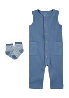 Baby Boys Solid Jumpsuit and Socks