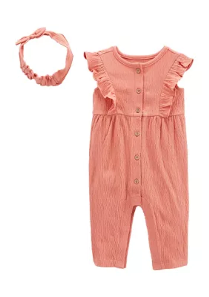 Baby Girls Jumpsuit and Headwrap Set