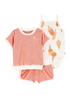 Baby Girls 3 Piece Terry Ice Cream Shorts Set