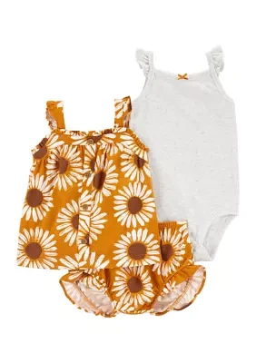 Baby Girls 3 Piece Floral Shorts Set