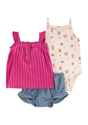 Baby Girls 3 Piece Chambray Shorts Set