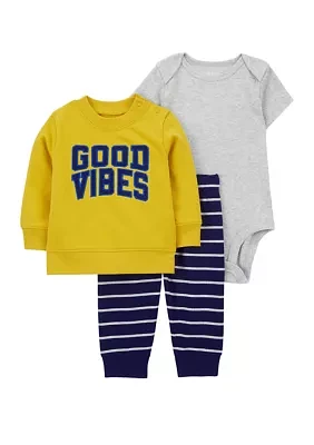 Baby Boys French Terry Good Vibes Bodysuit Set