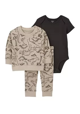 Baby Boys Thermal Dinosaur Printed Sweatshirt Set