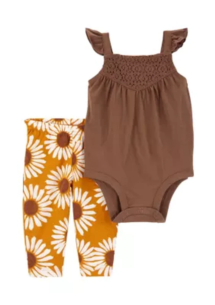 Baby Girls Sleeveless Sunflower 2 Piece Set