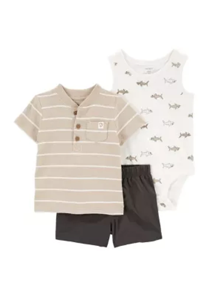 Baby Boys 3 Piece Striped Woven Shorts Set