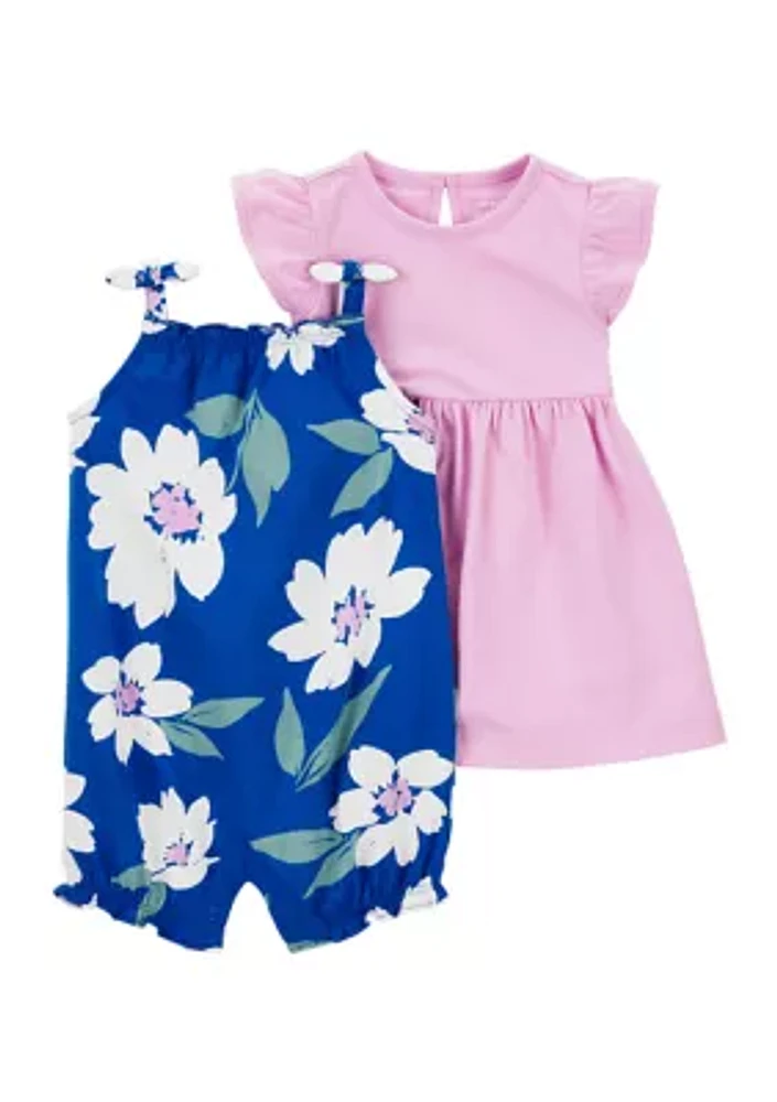 Baby Girls 2 Pack Floral Romper and Dress