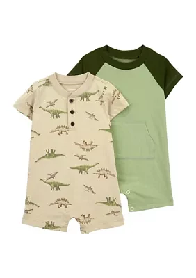 Baby Boys Short Sleeve Dino 2 Pack Romper