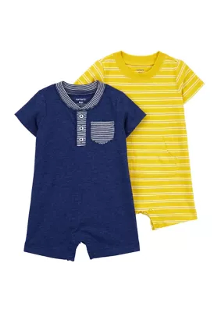 Baby Boys Short Sleeve Stripe 2 Pack Romper