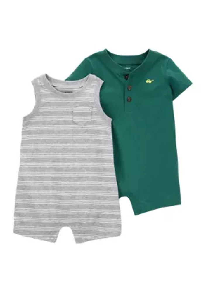 Baby Boys 2 Pack Dino Striped Romper