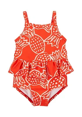 Baby Girls Pineapple Printed Ruffle One Piece Swimsuit