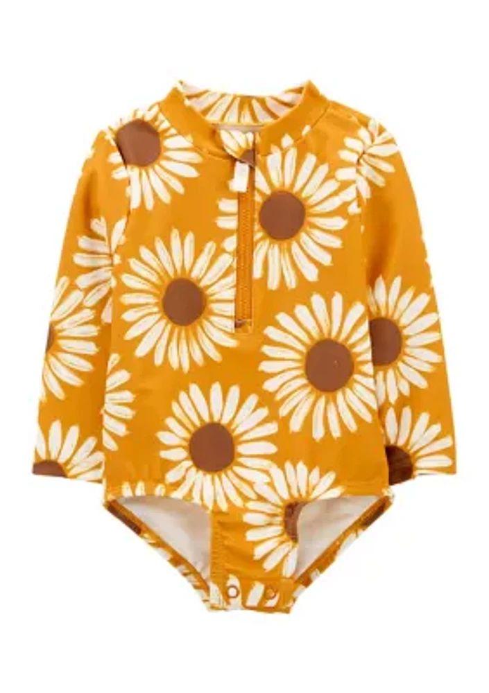 Baby Girls Sunflower Printed One Piece Swimsuit