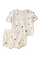 Baby Girls Floral Printed Knit Top and Diaper Cover Set