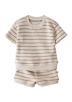 Baby Girls Short Sleeve Stripe Knit Shorts Set