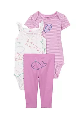 Baby Girls Whale Printed Bodysuits and Leggings Set