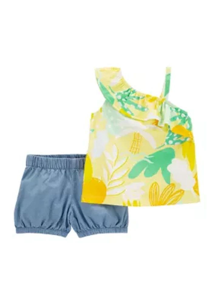 Baby Girls Sleeveless Tropical Chambray Shorts Set