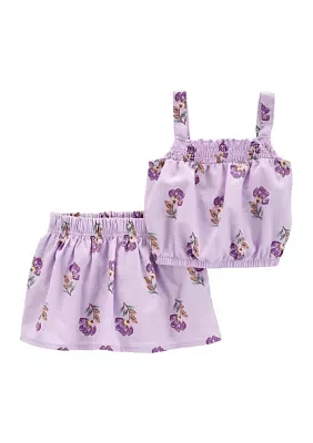 Baby Girls Sleeveless Smocked Floral Skort Set