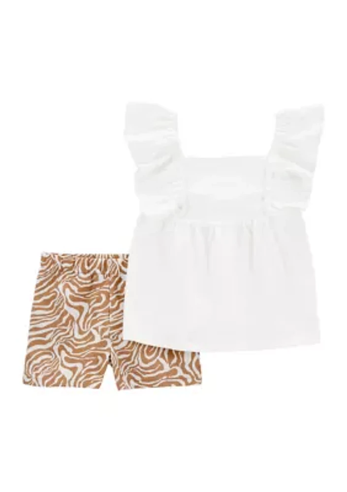 Baby Girls Solid Tank Top and Printed Shorts Set