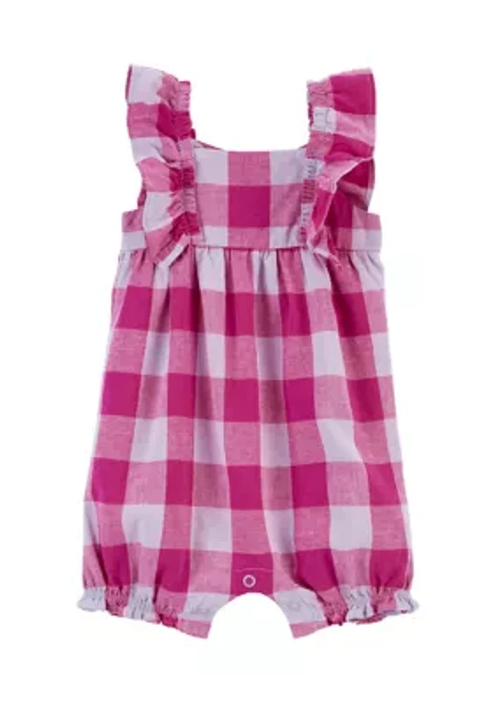 Baby Girls Flutter Sleeve Gingham Romper