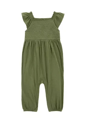 Baby Girls Solid Smocked Jumpsuit