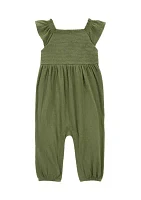 Baby Girls Solid Smocked Jumpsuit