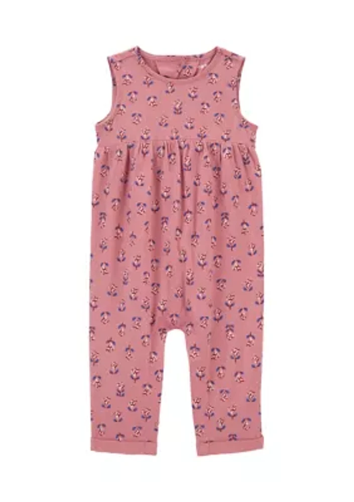 Baby Girls Ditsy Floral Printed Sleeveless Jumpsuit