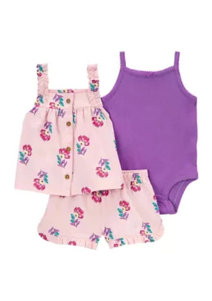 Baby Girls Sleeveless Smocked Floral 3 Piece Set