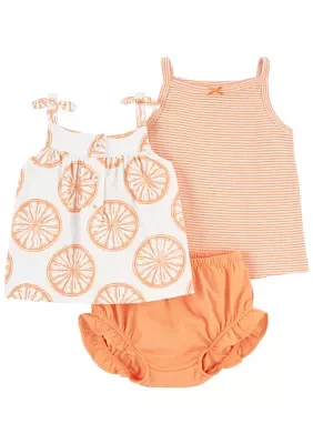 Baby Girls Sleeveless Tangerine 3 Piece Short Set