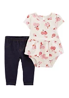 Baby Girls Fruit Printed Bodysuit and Denim Pants Set