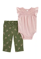 Baby Girls Printed Gauze Bodysuit and Pants Set