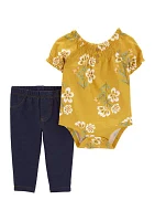 Baby Girls Smocked Floral Printed Top and Pants Set