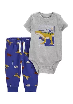 Baby Boys Dinosaur Graphic Bodysuit and Printed Pants Set