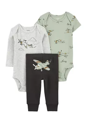 Stock up on three cute pieces for baby, two bodysuits and a pair of easy pants.