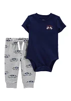 Baby Boys Race Car Printed Bodysuit and Joggers Set