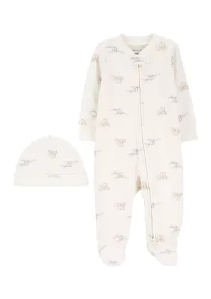 Baby Boys One-Piece Pajama and Hat Set