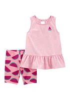 Baby Girls Watermelon Top and Printed Shorts Set