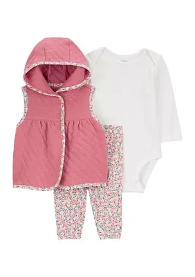 Baby Girls Quilted Vest and Printed Leggings Set