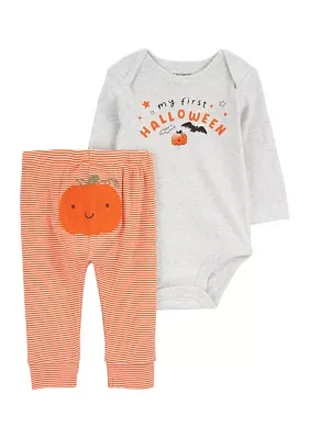 Baby Girls Halloween Graphic Bodysuit and Striped Leggings Set